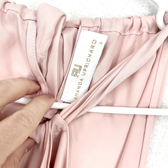 Amanda Uprichard Women's High-Neck Tie Back Asymmetrical Ruffle Light Pink Top - Picture 2 of 5
